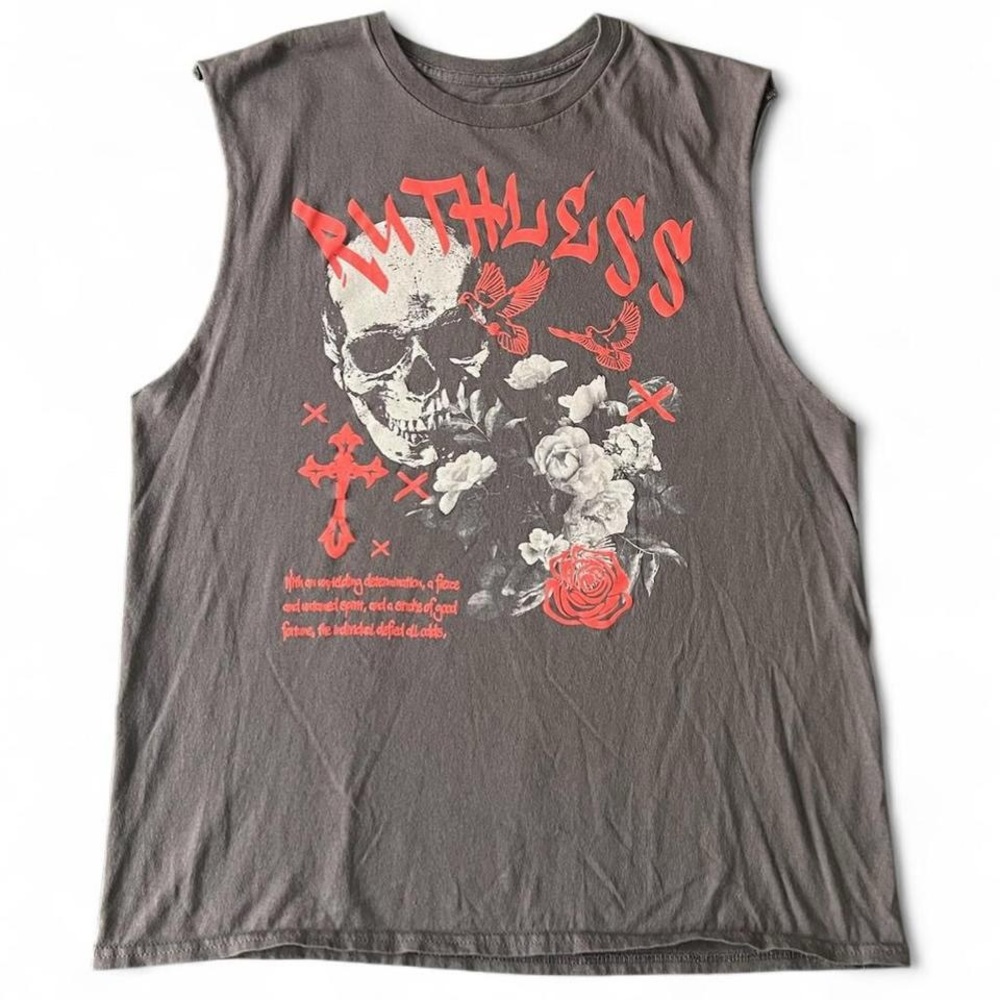 Graphic Sleeveless Shirt with Skull and Roses